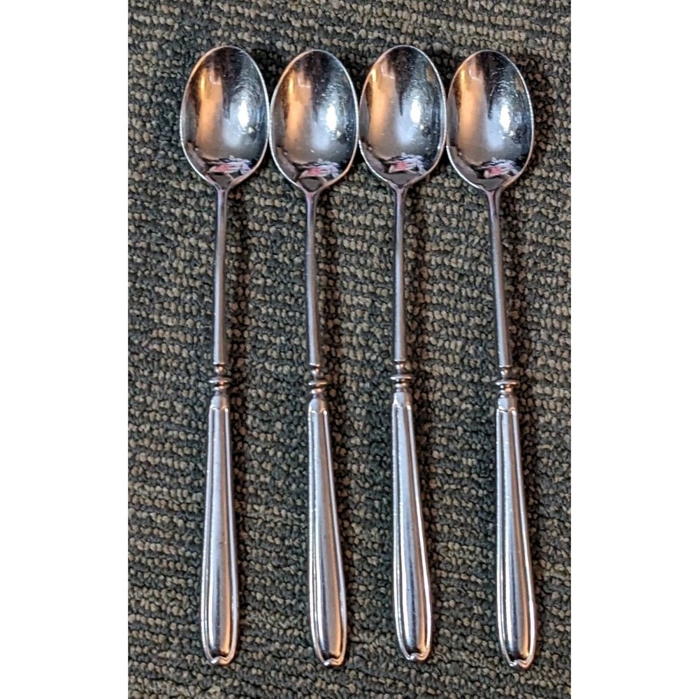 4 Oneida SENTIMENTAL Stainless Iced Tea Spoons Achievement Glossy Spoon 6 3/8"